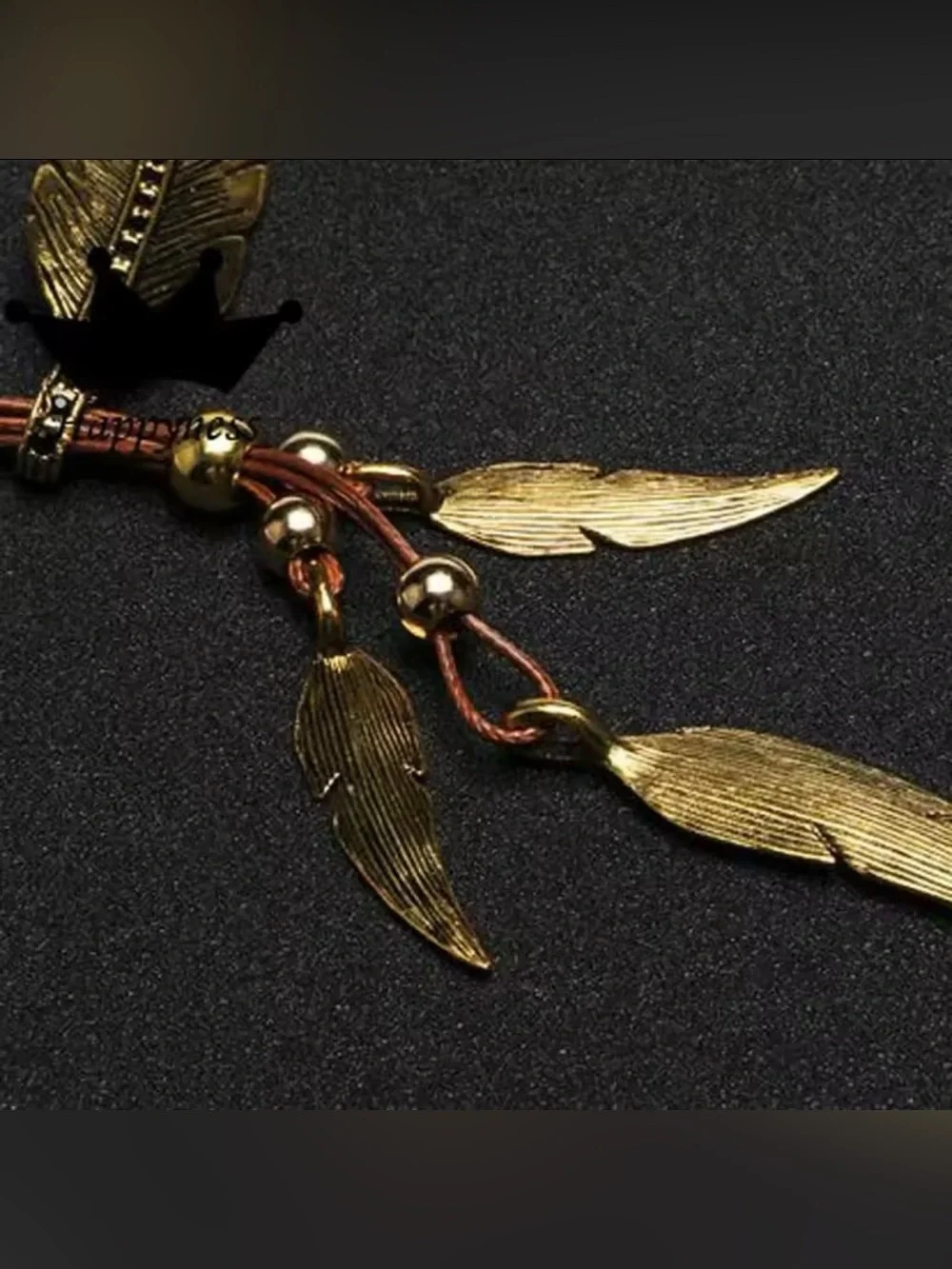 Boho Angel Feather Pendant Necklace silver / gold tone black / red leather cord
